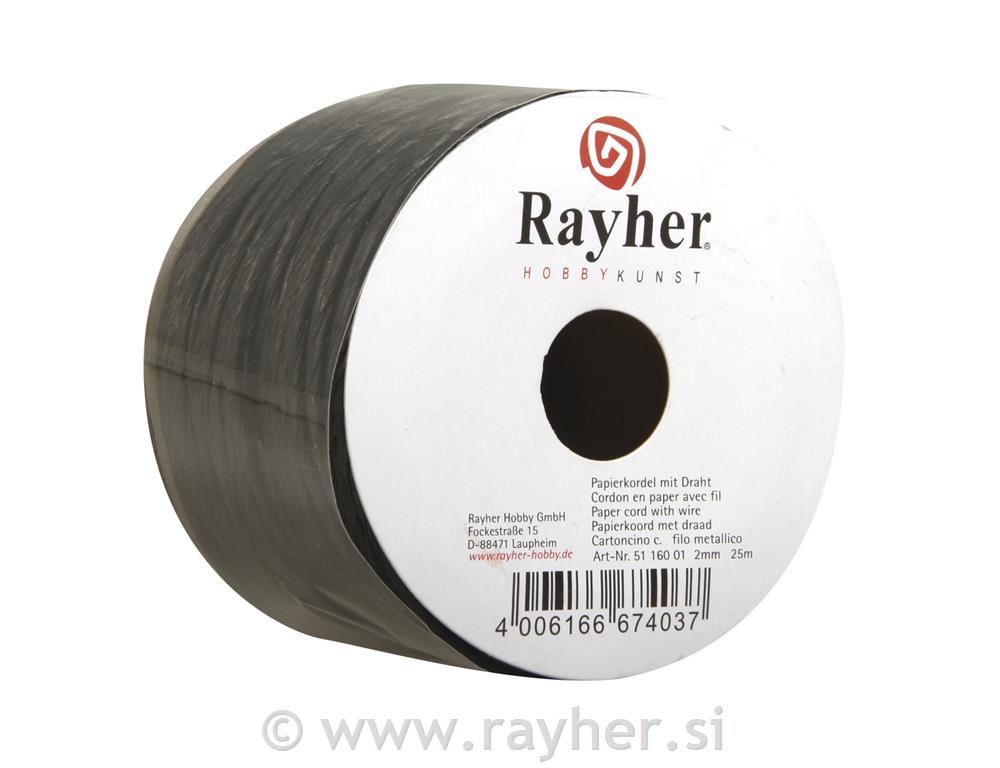 Vrvica papirna z žico, črna, 2 mm, navoj 25 m