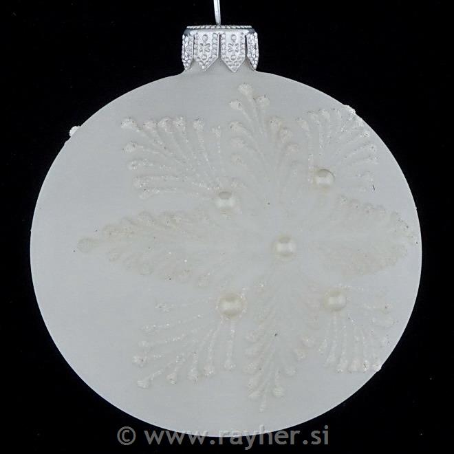 DAGMARA steklena krogla za božično drevo, bela, snežnika z bleščicami, 8cm