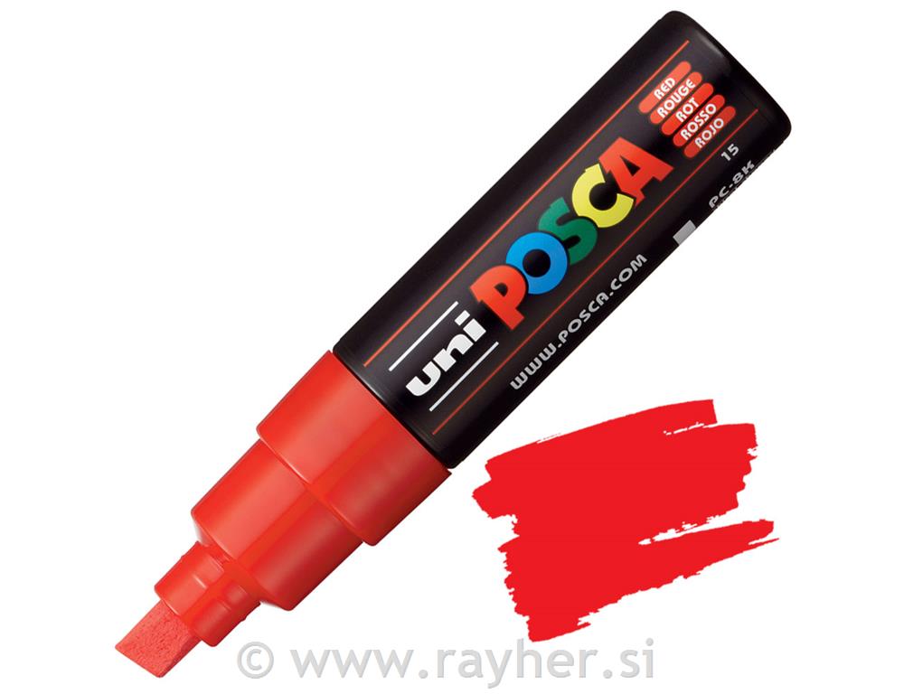 POSCA Uni flomaster; konica 8 mm prirezana; rdeč